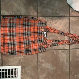 Overall mini skirt dress ‘ so cute with a Crop top